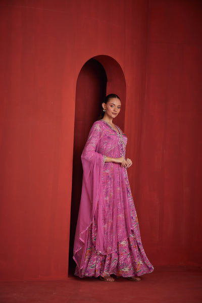 NEERU'S WOMENS PINK COLOR CREPE FABRIC GOWN