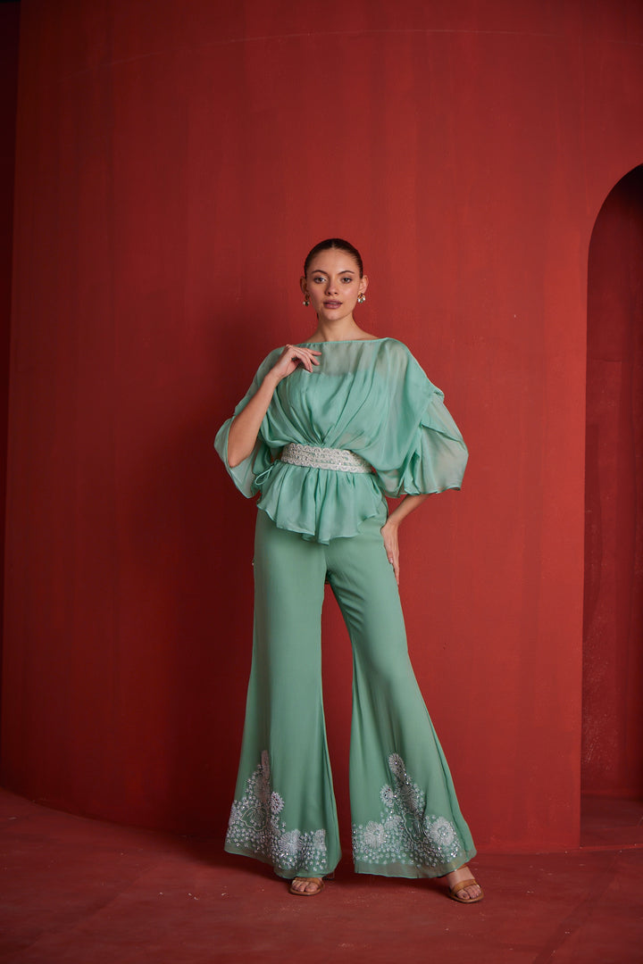 Neerus Green shantoon printed suit set - front view