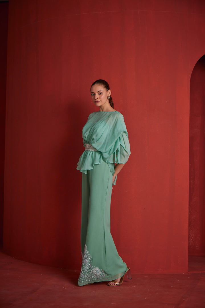 Neerus Green shantoon printed suit set - side view