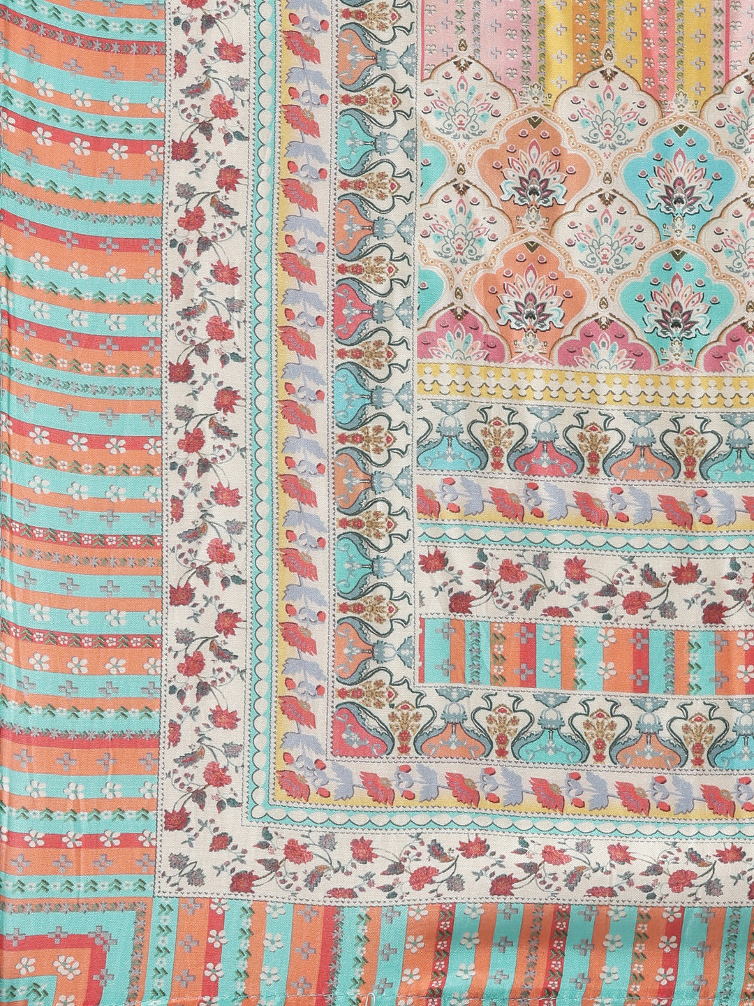 Neerus Yellow printed chevron kurta set with dupatta - detail view 4