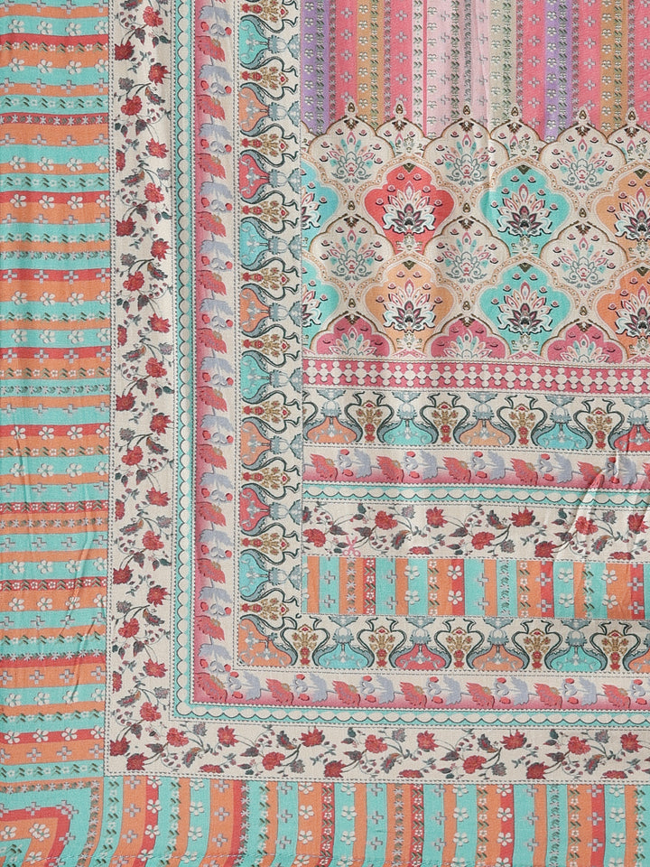 Neerus Pink printed straight kurta set with trouser and dupatta - detail view 4