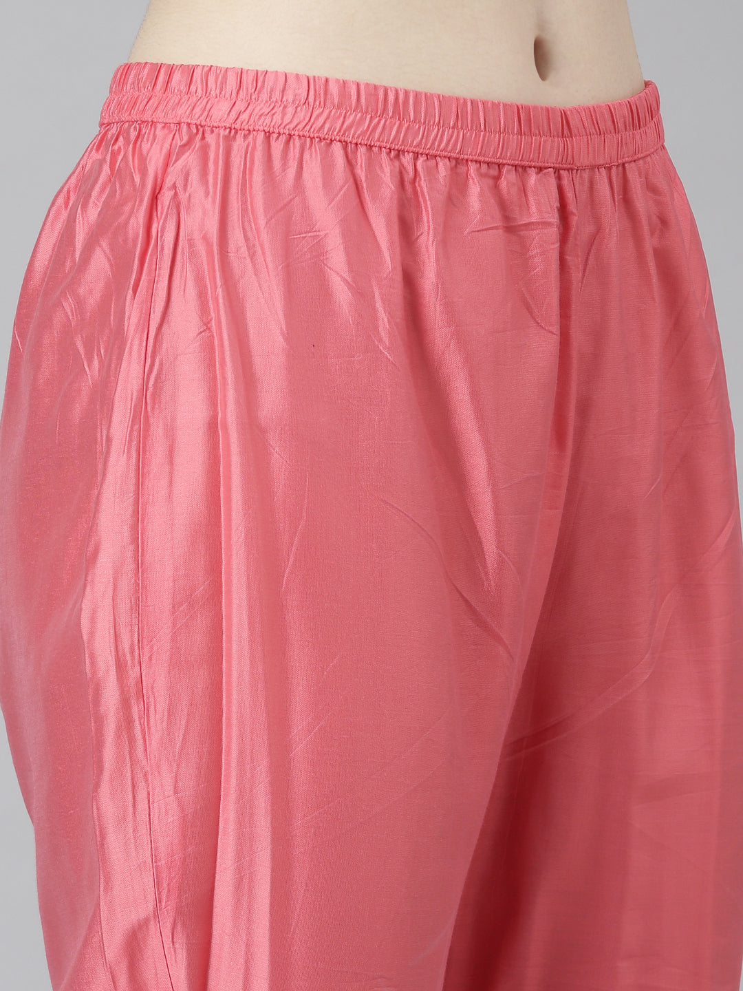 Neeru's Pink Regular Straight Chevron Kurta And Trousers With Dupatta
