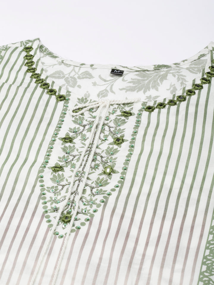 Neerus Green Regular Straight Printed Kurta and Trousers With Dupatta