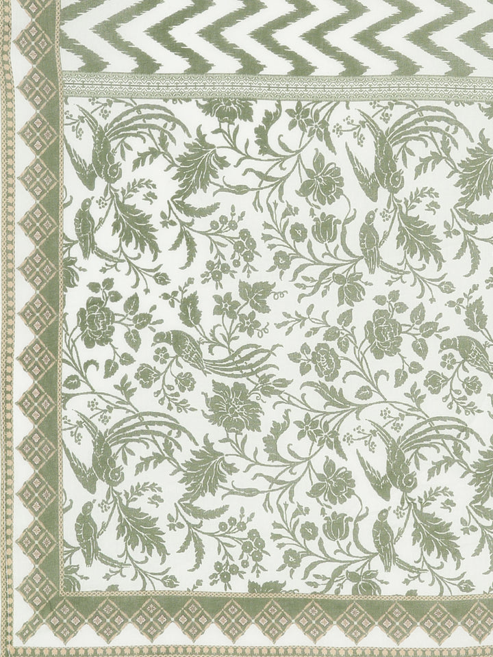 Neerus Green Regular Straight Printed Kurta and Trousers With Dupatta