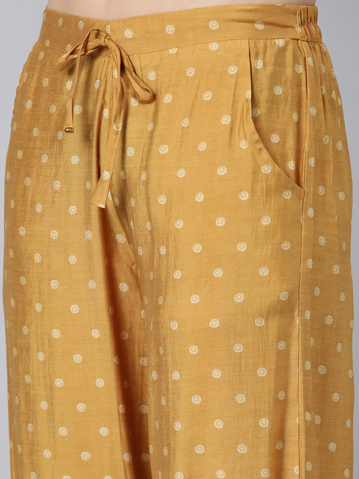 Neerus Yellow cotton printed striped suit set - detail view 3