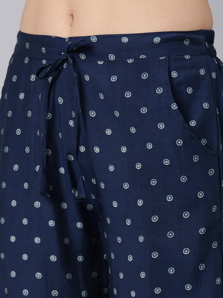 Neerus Blue printed striped suit set straight kurta salwar dupatta - detail view 3