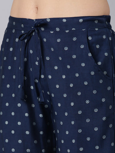 Neerus Navy Blue Regular Straight Striped Kurta And Salwar With Dupatta