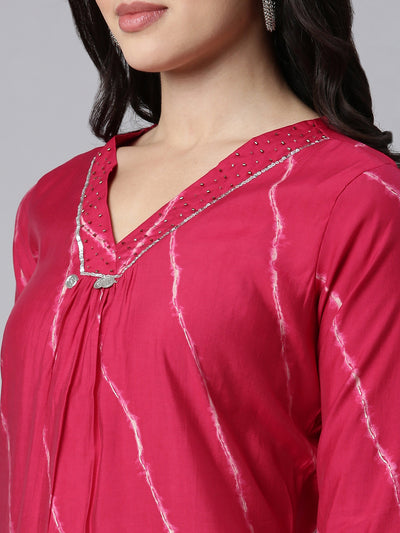 Neerus Pink Regular Straight Striped Kurta And Salwar With Dupatta
