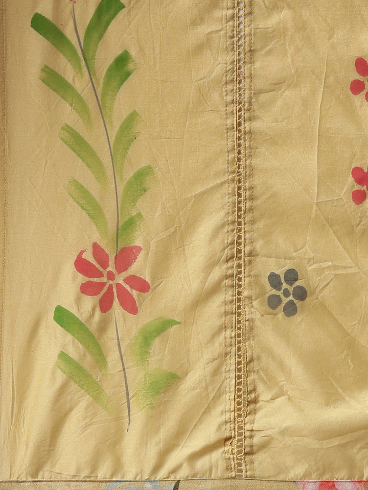 Neerus Yellow Regular Straight Printed Kurta And Trousers With Dupatta