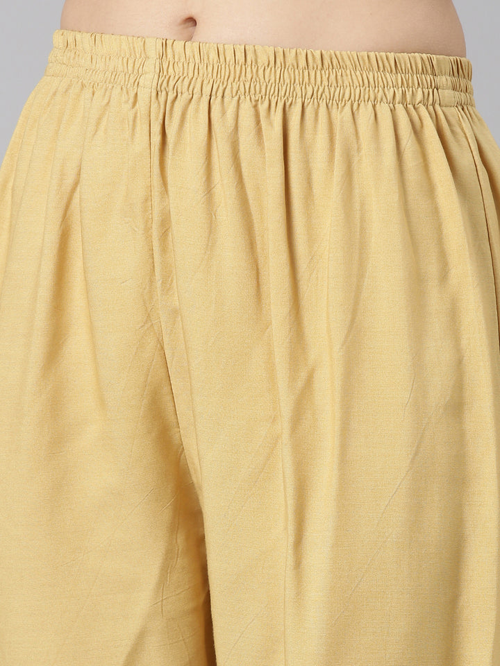 Neerus Yellow Regular Straight Printed Kurta And Trousers With Dupatta