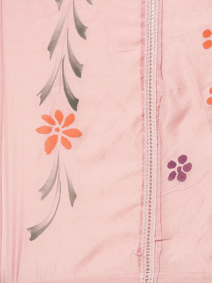 Neerus Pink printed straight kurta set with dupatta - detail view 4