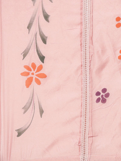Neerus Pink Regular Straight Printed Kurta And Trousers With Dupatta