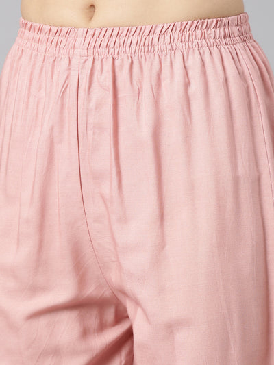 Neerus Pink Regular Straight Printed Kurta And Trousers With Dupatta