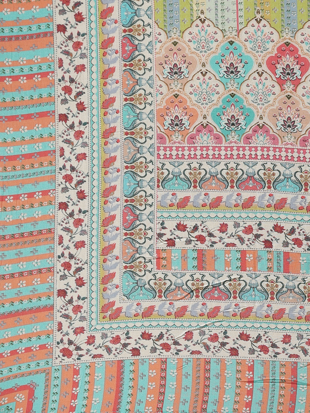 Neerus Green printed chevron kurta set with trouser and dupatta - detail view 4