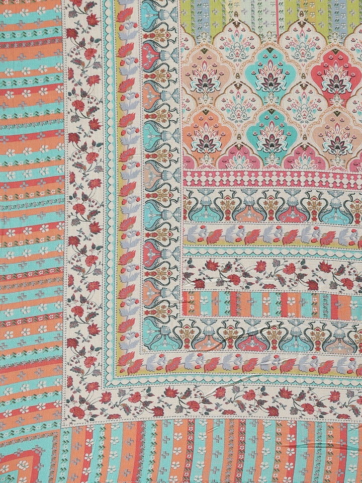 Neerus Green printed chevron kurta set with trouser and dupatta - detail view 4
