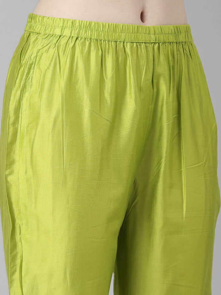 Neerus Green printed chevron kurta set with trouser and dupatta - detail view 3