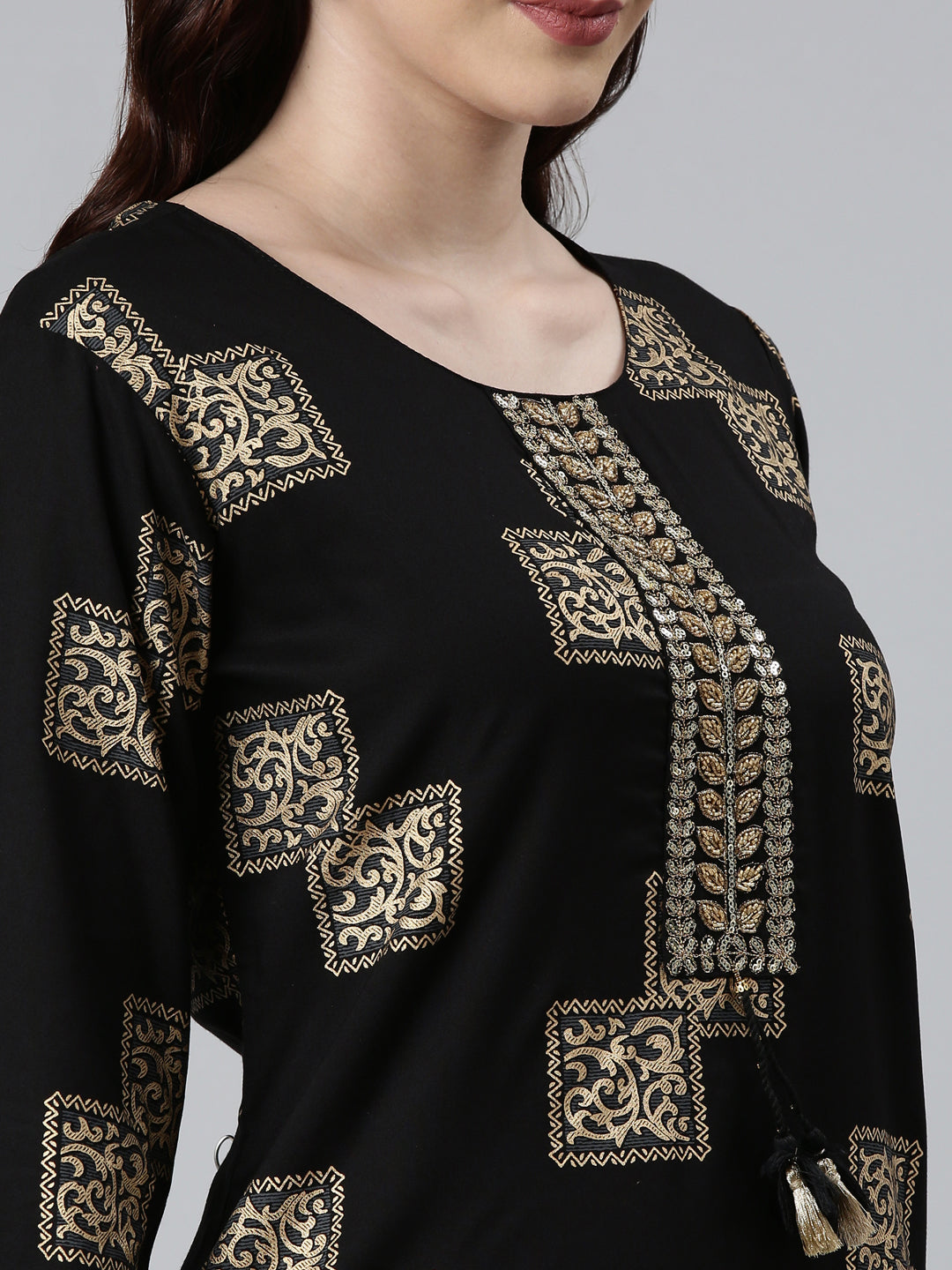 Neerus Black cotton printed kurti - detail view 1