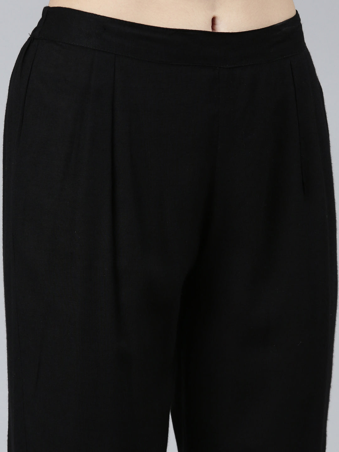 Neeru's Black Regular Straight Floral Kurta Sets And Trousers