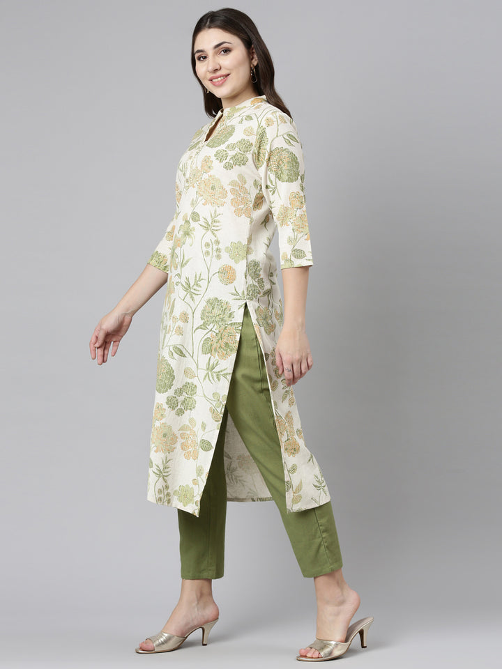 Neerus Green printed straight kurta set - back view