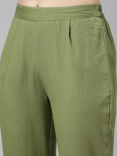 Neerus Green Regular Straight Printed Kurta And Trousers