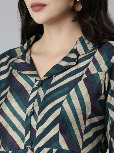 Neeru's Green Regular Straight Chevron Kurta Sets And Trousers