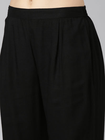 Neerus Black Regular Straight Printed Kurta And Trousers