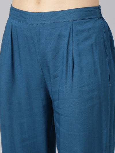 Neerus Blue Regular Straight Printed Kurta And Trousers