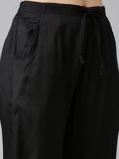 Neerus Black Regular Straight Printed Kurta And Trousers
