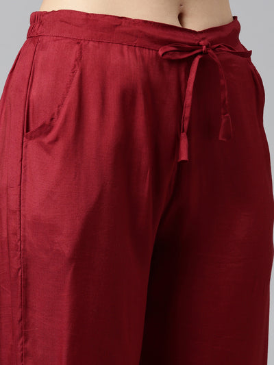 Neerus Maroon Regular Straight Printed Kurta And Trousers With Dupatta