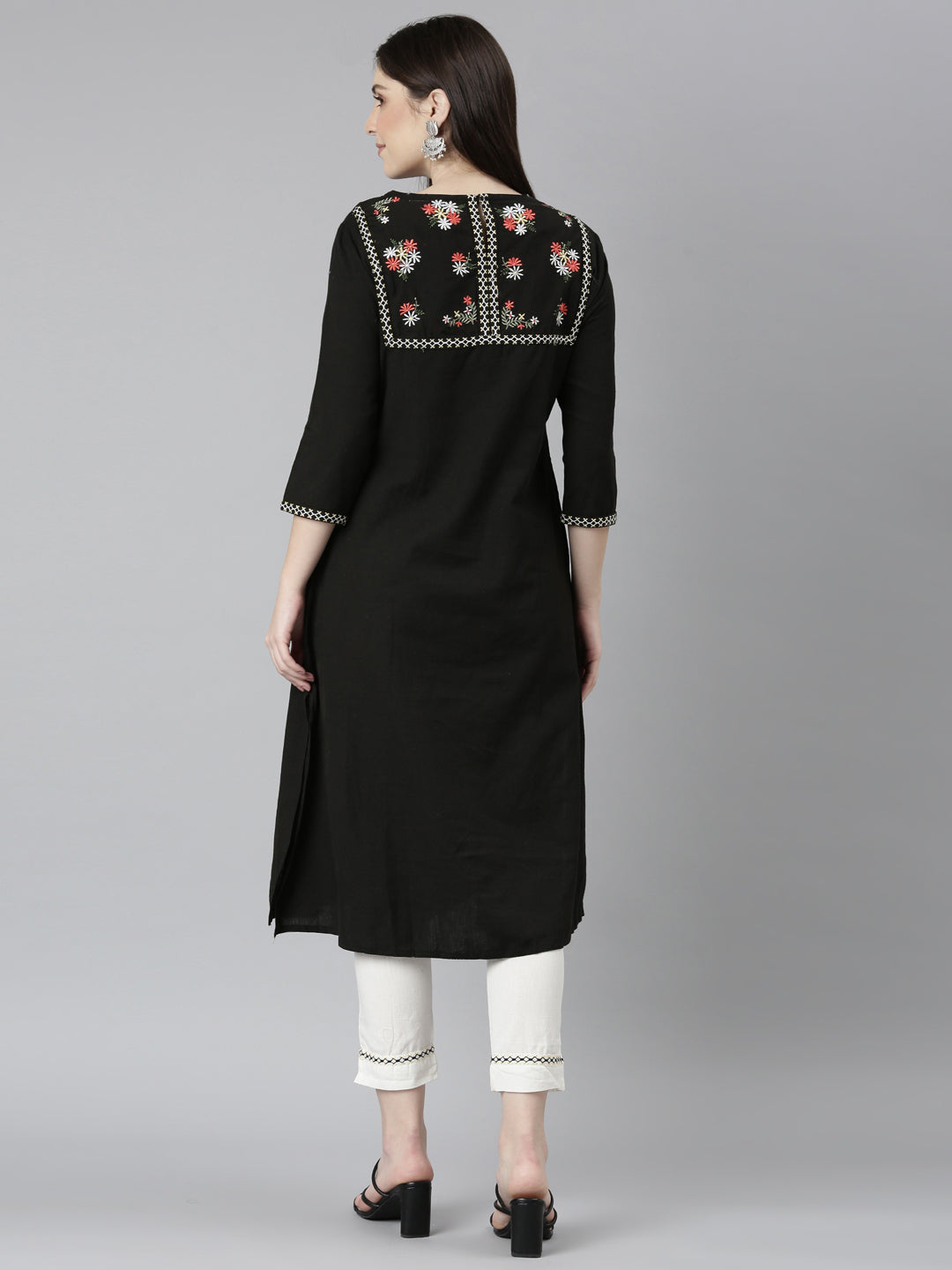 Neerus Black solid straight kurta set with trouser - side view