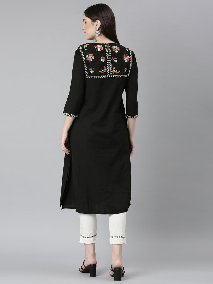 Neerus Black solid straight kurta set with trouser - side view