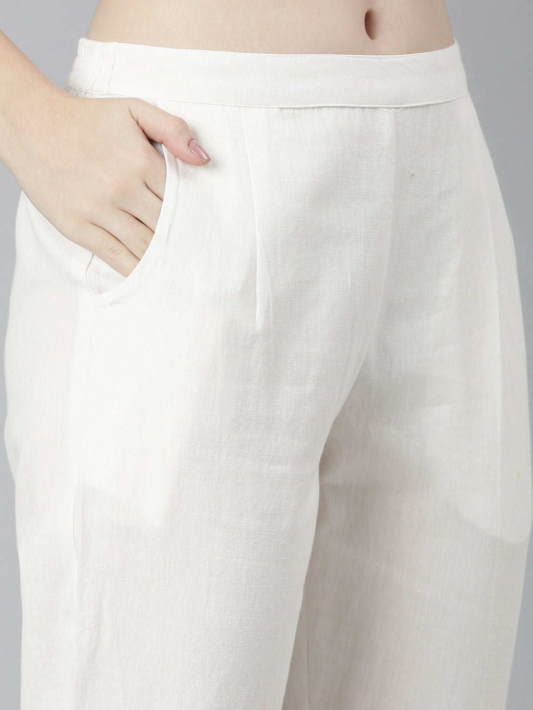 Neerus Red solid straight kurta set with trouser - detail view 3