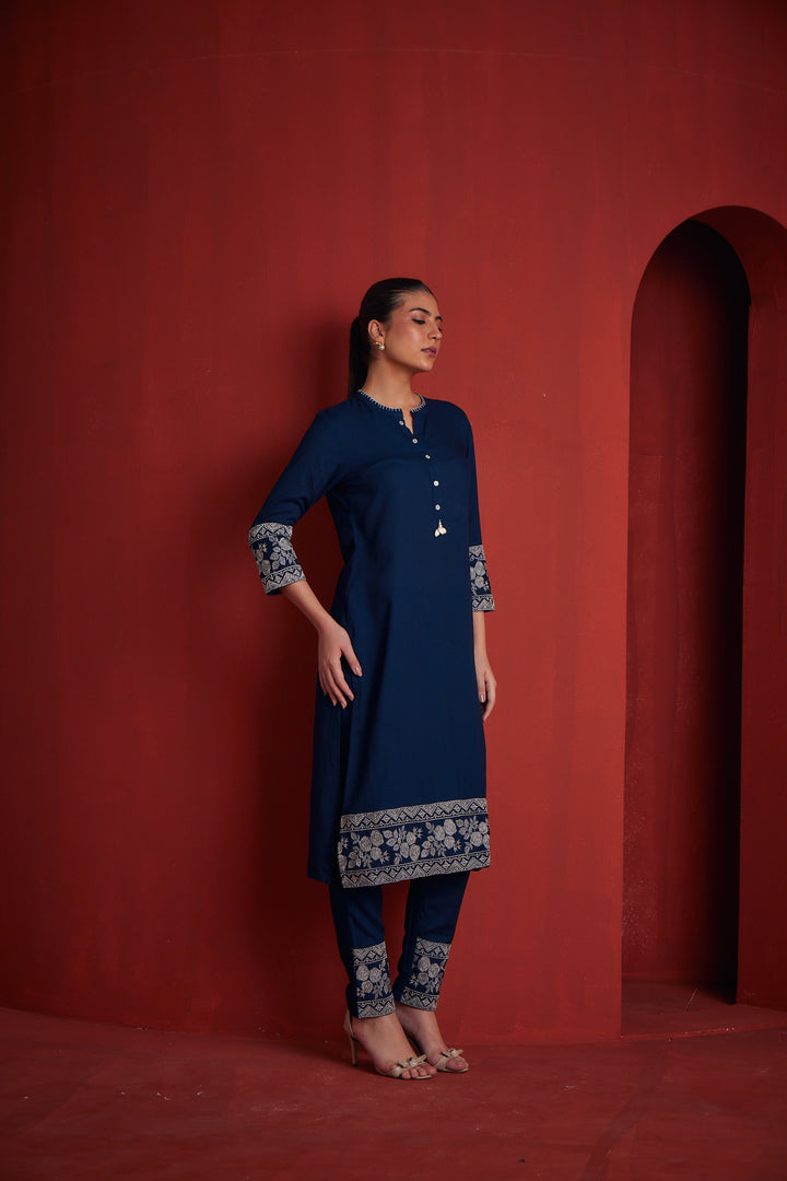 Neerus Peacock Regular Straight Solid Kurta Sets And Trousers