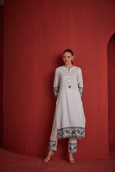 Neerus White Regular Straight Solid Kurta Sets And Trousers