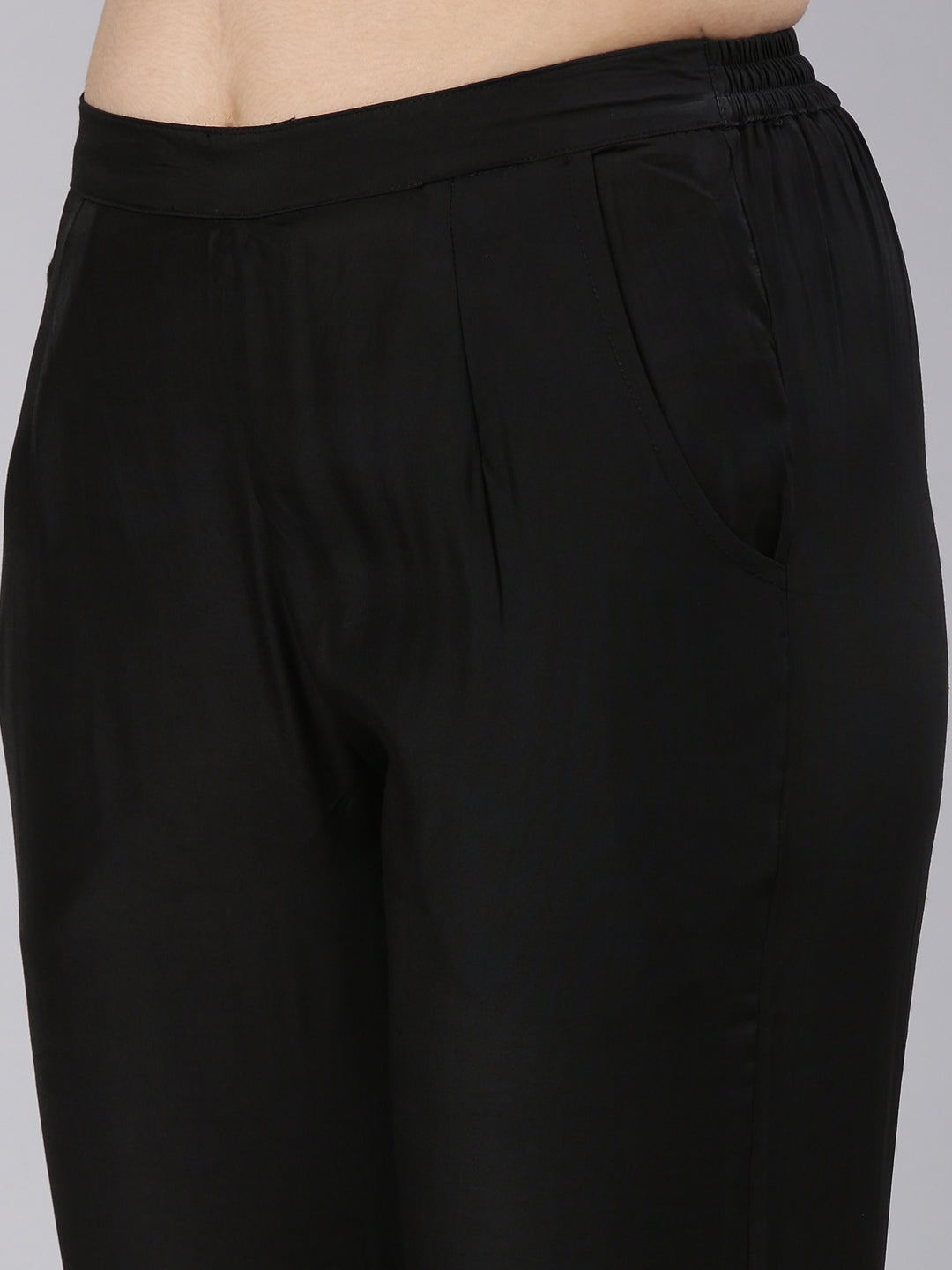 Neerus Black Regular Straight Embroidered Kurta And Trousers