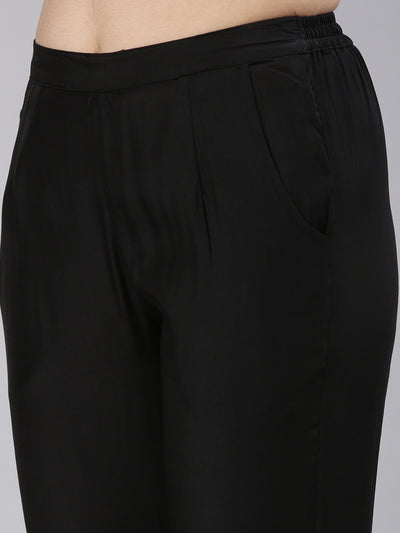 Neerus Black Regular Straight Embroidered Kurta And Trousers