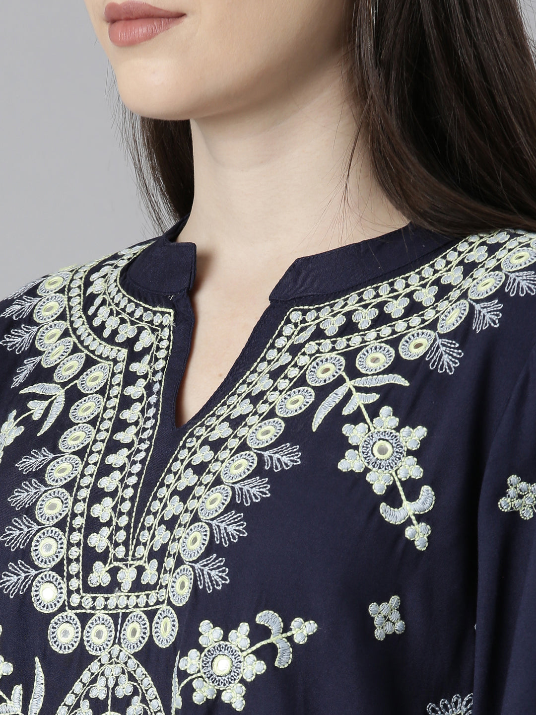 Neerus Blue solid straight co-ord set top and trousers - detail view 1