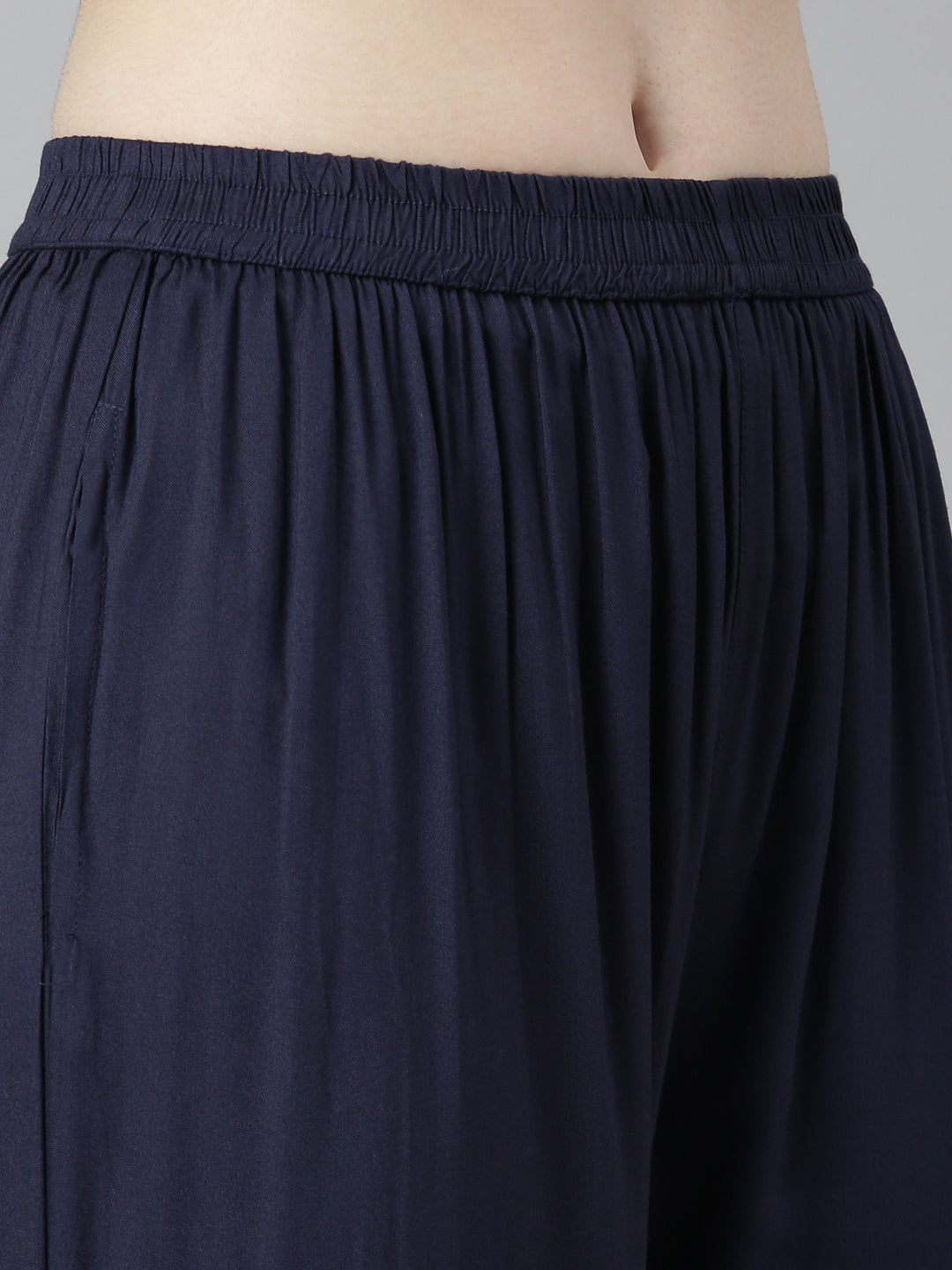 Neerus Blue solid straight co-ord set top and trousers - detail view 3