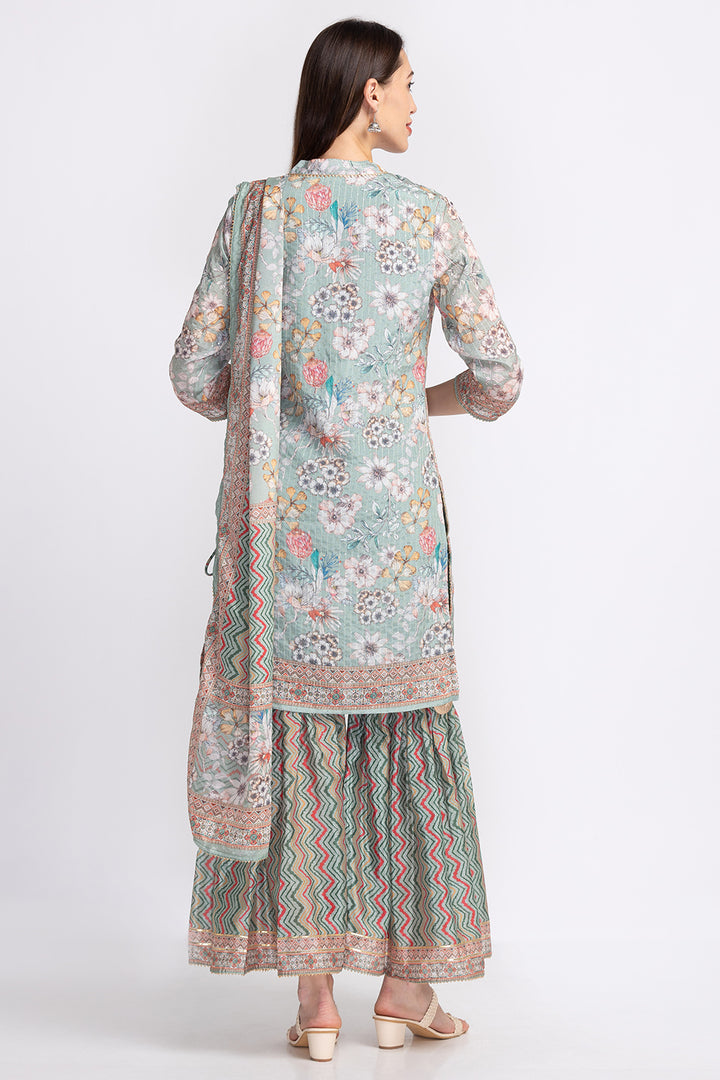 Neerus Floral embroidered pleated sequinned sharara set - side view