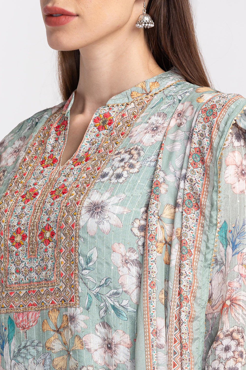 Neerus Floral embroidered pleated sequinned sharara set - detail view 1