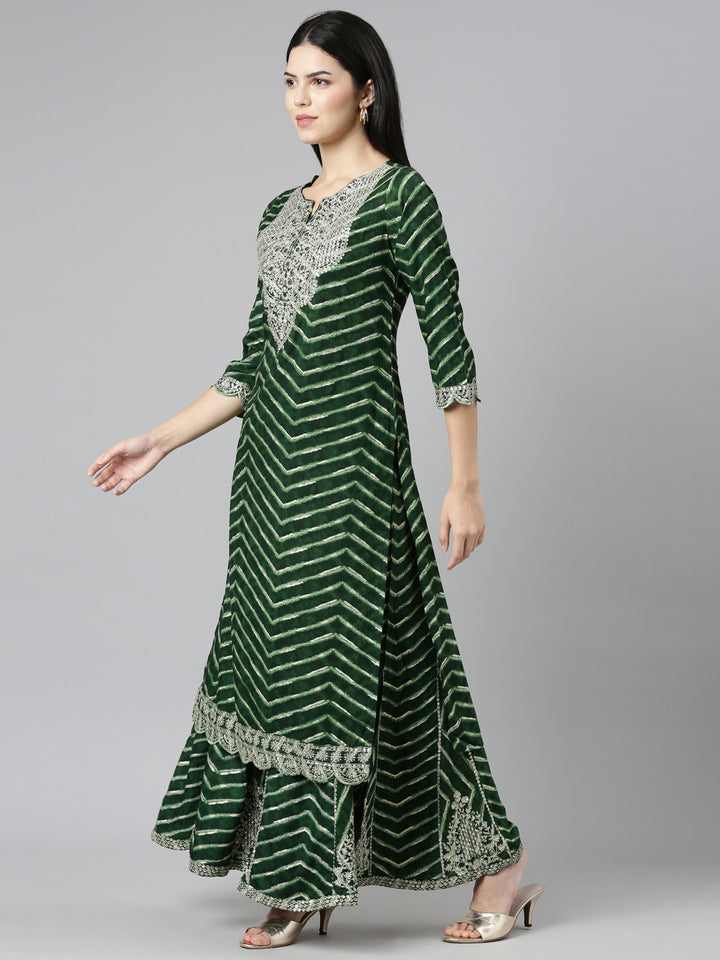 Neerus Green Regular Straight Printed Kurta And Sharara With Dupatta