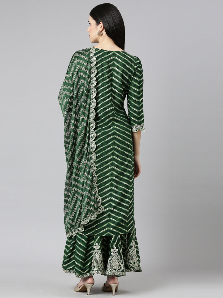 Neerus Green Regular Straight Printed Kurta And Sharara With Dupatta