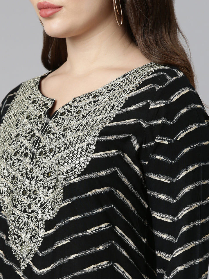 Neerus Black printed straight sharara set with dupatta - detail view 1