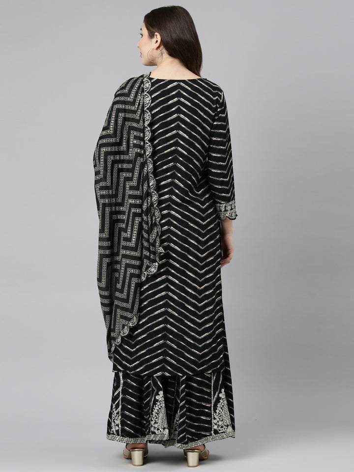 Neerus Black printed straight sharara set with dupatta - side view