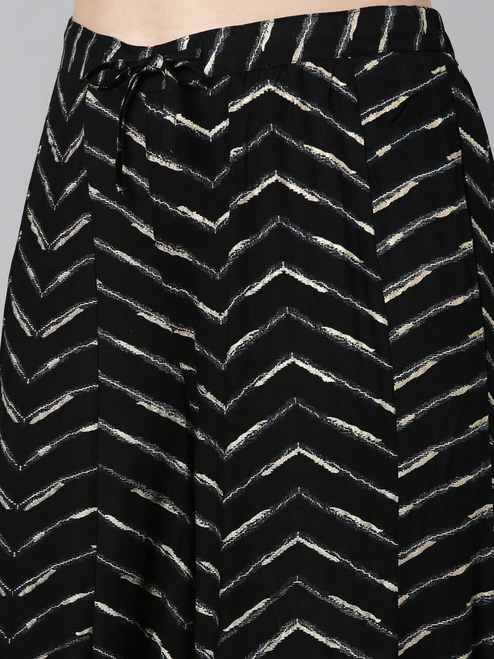 Neerus Black printed straight sharara set with dupatta - detail view 3