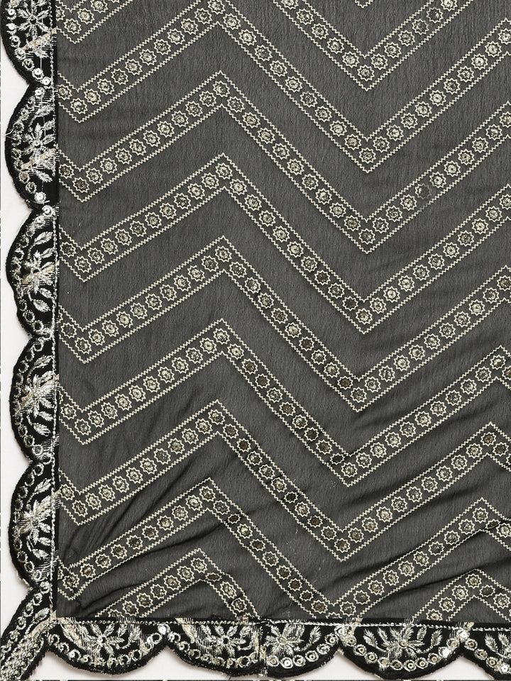 Neerus Black printed straight sharara set with dupatta - detail view 4