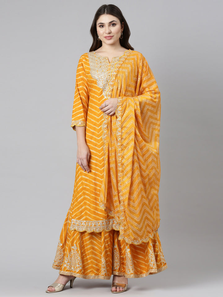 Neerus Yellow Regular Straight Printed Kurta And Sharara With Dupatta