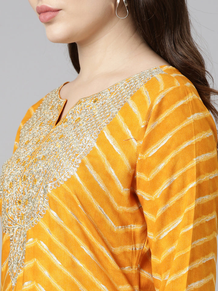 Neerus Yellow Regular Straight Printed Kurta And Sharara With Dupatta
