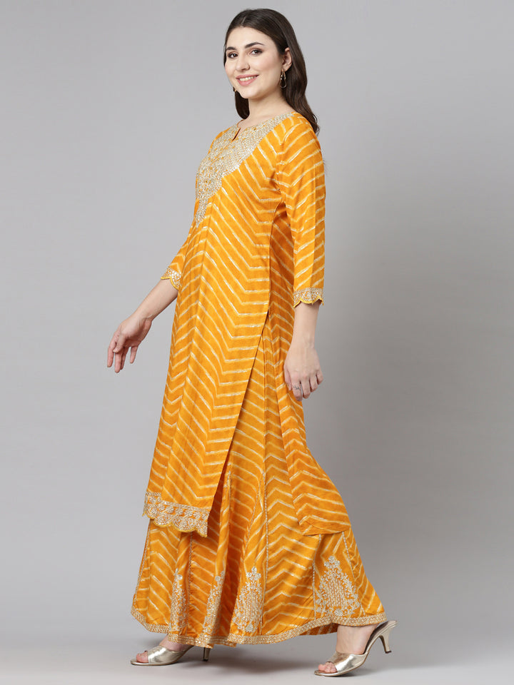 Neerus Yellow Regular Straight Printed Kurta And Sharara With Dupatta
