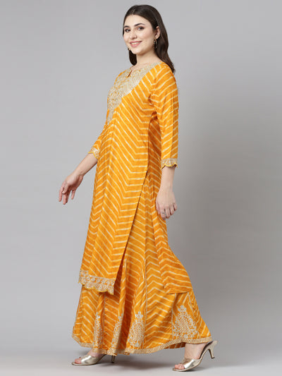 Neerus Yellow Regular Straight Printed Kurta And Sharara With Dupatta